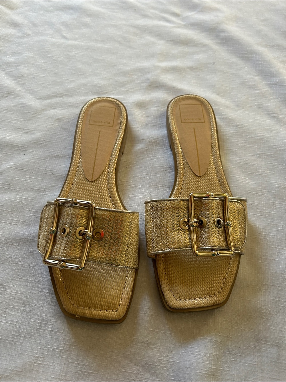 Dolce Vita Metallic Gold Buckle Slide Mules